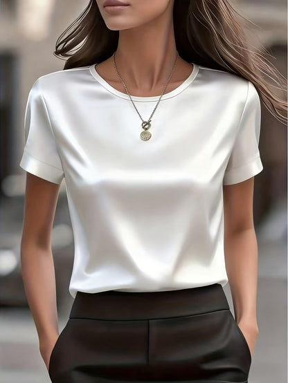 Women's Slim-Fit Elegant Office T-Shirt – Solid Color Formal Fitted Top for Work, Business Casual & Everyday Professional Style