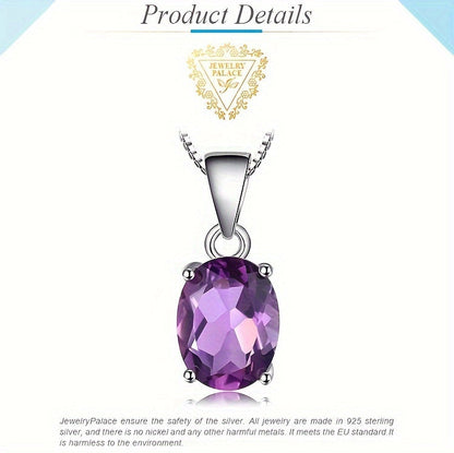 925 Sterling Silver Natural Gemstone Oval Cut Pendant Necklace for Women – Amethyst Citrine Garnet Peridot Topaz Multi-Faceted Fine Jewelry, Elegant Dating Daily Gift for Girls