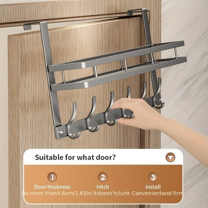 Porte-vêtements de porte avec crochets, organisateur en métal robuste pour chambre, salle de bain, cuisine, placard, aucun outil requis, 4 à 8 crochets