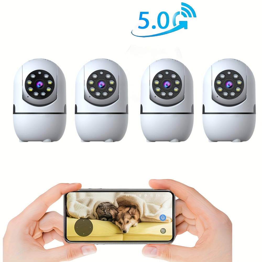 Pack de 4 caméras de sécurité WiFi d'intérieur, panoramique et inclinaison à 355°, vision nocturne, détection de mouvement, audio bidirectionnel, moniteur pour bébé et animaux – WiFi double bande 2,4 GHz/5 GHz, Cloud, carte SD 256 Go, compatible Alexa