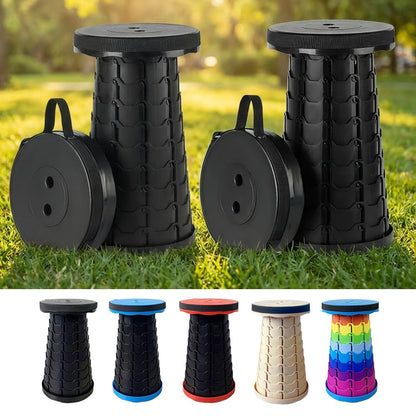 Lot de 2 tabourets pliants télescopiques, capacité 180 kg, siège rétractable portable pour camping, pêche, randonnée, cuisine et extérieur – Tabouret arc-en-ciel léger – Noir
