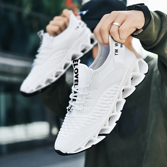 Men's Breathable Running Shoes Lightweight Fish Scale Fabric Upper Durable Outsole Low Top for Running Hiking Walking Casual Sports White Black US 7-13.5