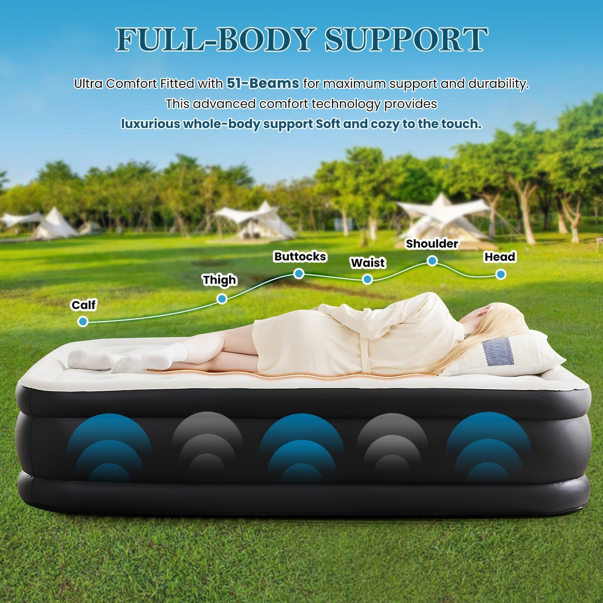 Matelas gonflable avec pompe intégrée – Lit d'appoint double hauteur de 40/46/53 cm d'épaisseur, capacité de 300 kg, base antidérapante – pour la maison, chambre d'amis, camping et usage extérieur