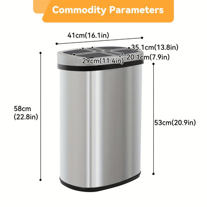 Poubelle automatique sans contact 50 L (13 gallons) avec capteur de mouvement, en acier inoxydable et plastique, pour cuisine, bureau, chambre, salon – 11 coloris