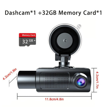 Dashcam 3 canaux avec vision nocturne infrarouge et application smartphone – Caméra avant, arrière et intérieure avec enregistrement en boucle, objectif grand angle, carte mémoire 64 Go/512 Go en option pour voitures, camions et covoiturage
