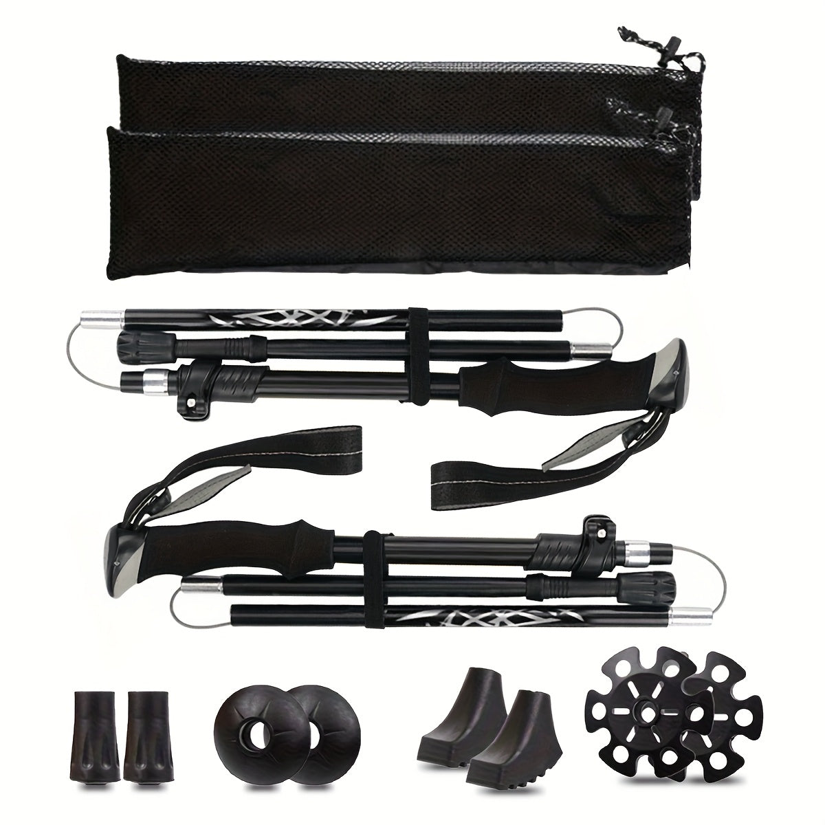 Lot de 2 bâtons de marche pliables, ultra-légers en alliage d'aluminium 7075, bâtons de randonnée télescopiques avec poignées ergonomiques antidérapantes, dragonnes et hauteur réglable pour hommes et femmes, idéal pour le trekking et la randonnée.