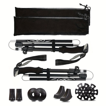Lot de 2 bâtons de marche pliables, ultra-légers en alliage d'aluminium 7075, bâtons de randonnée télescopiques avec poignées ergonomiques antidérapantes, dragonnes et hauteur réglable pour hommes et femmes, idéal pour le trekking et la randonnée.