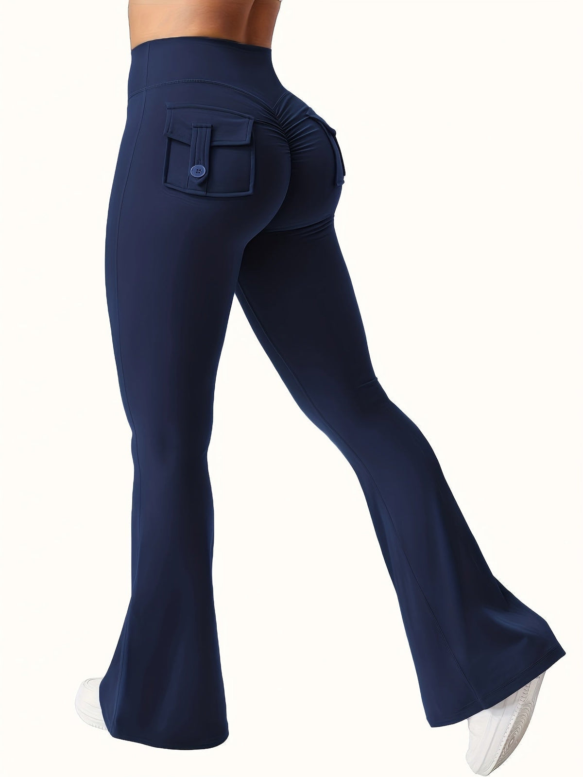Lot de 3 pantalons évasés taille haute pour femmes – Leggings cargo de sport décontractés, gainants, galbants et séchage rapide, coupe longue, noir, gris, vert