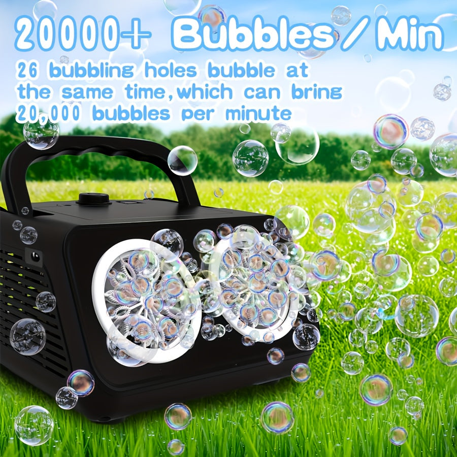 Machine à bulles automatique améliorée, conception épaissie à 2 ventilateurs, plus de 20 000 bulles par minute, sur secteur ou sur piles, souffleur de bulles portable pour intérieur et extérieur pour fêtes d'anniversaire, mariages, enfants, blanc noir