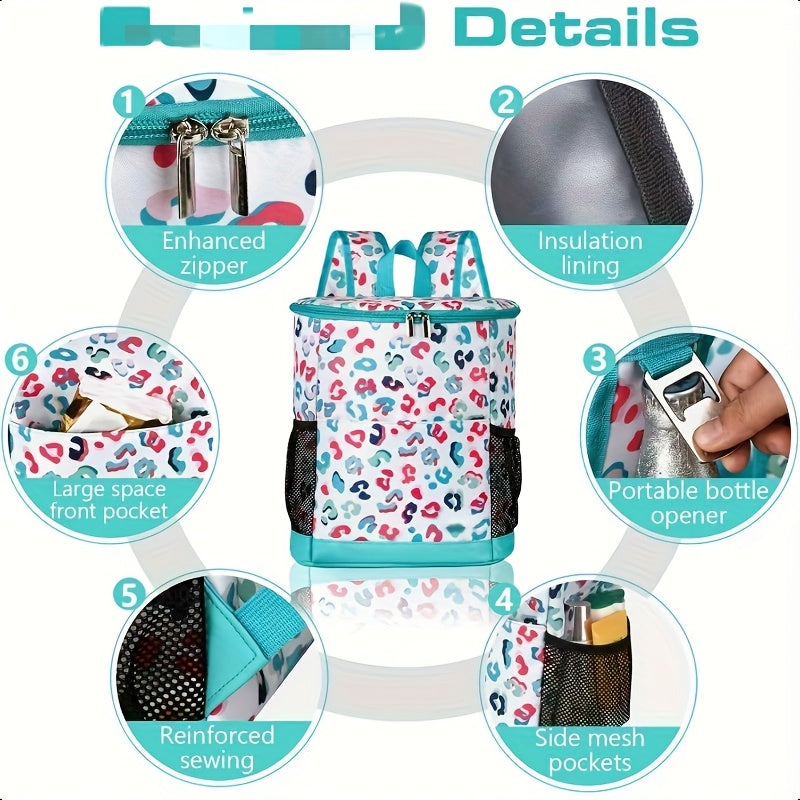 Sac à dos glacière isotherme 30 canettes motif léopard avec poches en filet et bretelles réglables - Sac glacière en nylon étanche pour la plage, le camping, le pique-nique, la randonnée, les voyages et l'usage quotidien