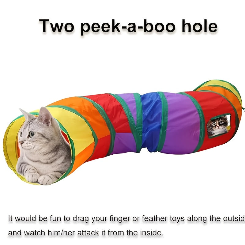 Tunnel pour chat pliable avec balle et ouvertures – Jouet tube arc-en-ciel à 3 voies en forme de S, pliable et connectable pour chats et chatons d'intérieur, configuration de jeu personnalisable