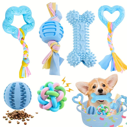 Jouets à mâcher souples en caoutchouc pour chien, lot de 6 – Jouets de dentition pour petits chiens, ensemble interactif de nettoyage des dents, 4 couleurs : violet, vert, bleu, rose