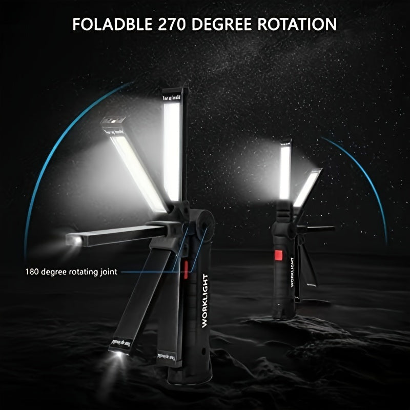 Lampes de travail rechargeables à LED COB – Lampe de travail portative à suspendre avec batterie intégrée pour le camping, le jardin, les fêtes et l'entretien de véhicules, options en packs de 2/4/6/8/10, noir et kaki