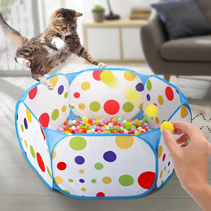 Ensemble de jouets interactifs pour chat avec 110 balles - 100 balles de jeu et 10 balles à grelot avec parc pour chat, kit de divertissement et d'exercice pour chat d'intérieur, assortiment de balles aux couleurs aléatoires (ensemble avec parc)