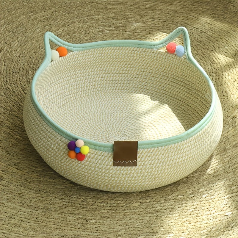 Griffoir et lit 2-en-1 pour chat avec balle de jeu – Tapis à gratter en carton durable et réutilisable, meuble pour chat au style naturel et peu encombrant pour chats d'intérieur, petits chiens et foyers multi-animaux