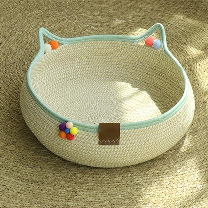 Griffoir et lit 2-en-1 pour chat avec balle de jeu – Tapis à gratter en carton durable et réutilisable, meuble pour chat au style naturel et peu encombrant pour chats d'intérieur, petits chiens et foyers multi-animaux