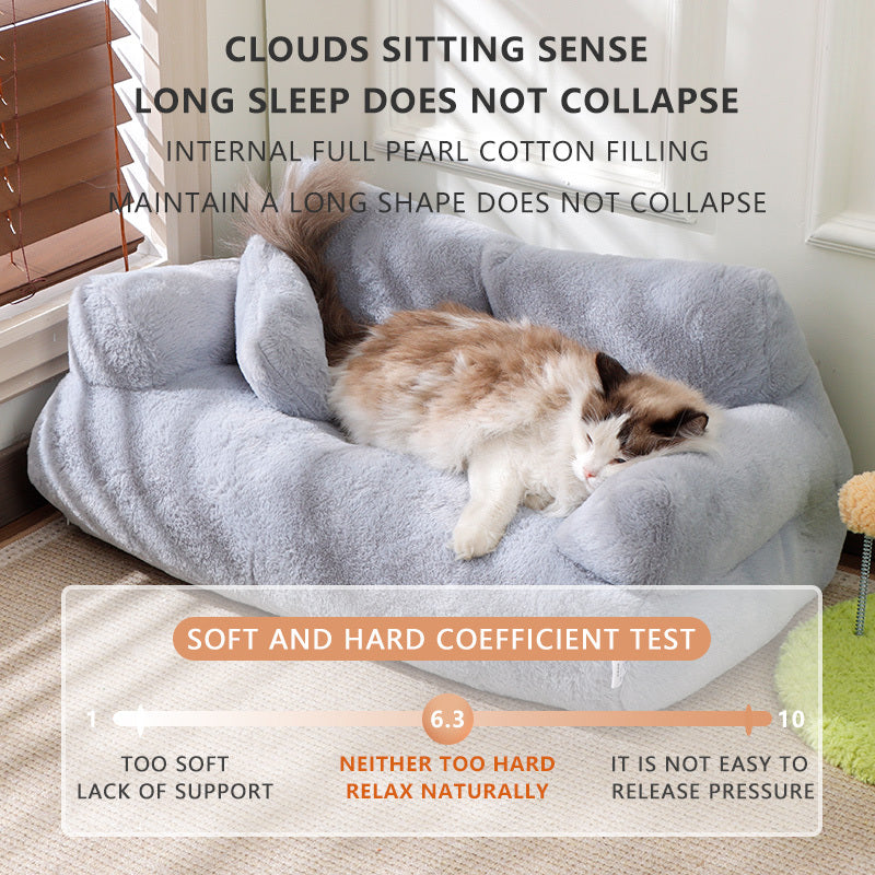 Petit canapé-lit pour animaux avec coussin pour chats et chiens - Nid douillet en peluche pour chaton et chiot, housse amovible lavable en machine, fond antidérapant, canapé-lit toutes saisons à double usage pour chat et chien 55x38x20 cm