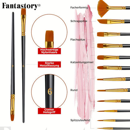 Ensemble de peinture acrylique professionnelle, 24 couleurs, grand format 60 ml, avec 12 pinceaux – Peintures acryliques riches en pigments et épaisses pour toile, bois, pierre, verre et céramique – Fournitures d'art pour débutants et artistes