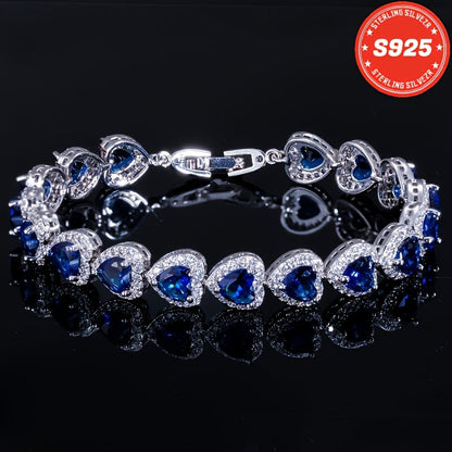 Bracelet pour femme en argent sterling S925, cœur bleu en moissanite complète – Style élégant et luxueux, cadeau idéal pour une sœur, une mère, un anniversaire, la Saint-Valentin et Noël