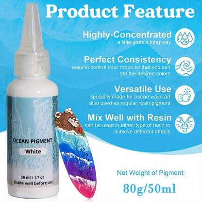 Kit de peinture pour résine effet vague océan, 3 couleurs : blanc, bleu océan et bleu profond, pigment à base d'huile haute concentration, teinture résistante à la décoloration pour créations artistiques en résine époxy, 50 ml chacune