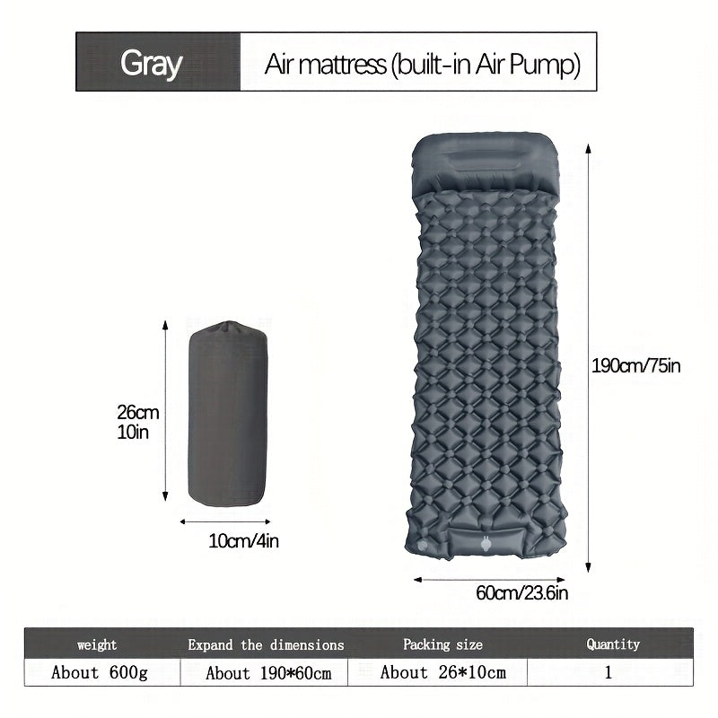 Matelas de couchage autogonflant ultraléger en nylon TPU, pompe intégrée, options une ou deux places, matelas de camping compact et portable pour le camping, la randonnée, le sac à dos, les voyages et les pique-niques, orange et bleu