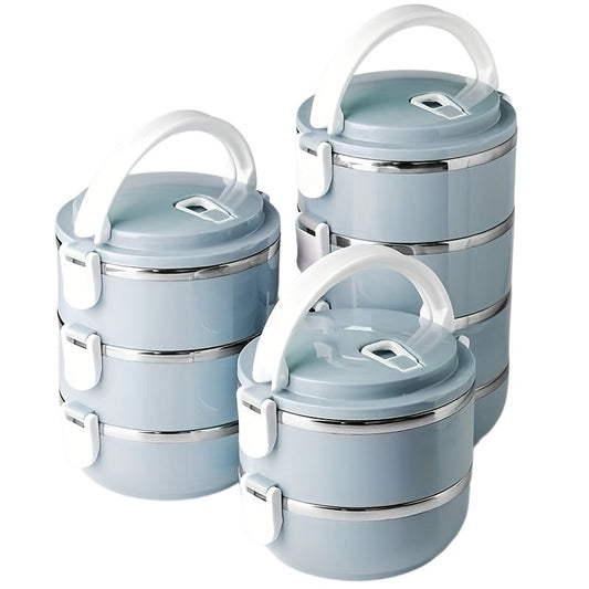 Ensemble de boîtes à lunch isothermes en acier inoxydable, 2/3/4 étages – Bento empilable avec couvercle, récipient alimentaire cylindrique étanche de 1,4 L pour le bureau, l'école, le camping, les pique-niques et l'usage en extérieur