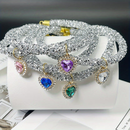 Collier pour chat avec pendentif cœur en strass - Collier élégant et brillant pour chats et petits chiens, collier de sécurité détachable réglable, bijou accessoire de mode pour animaux