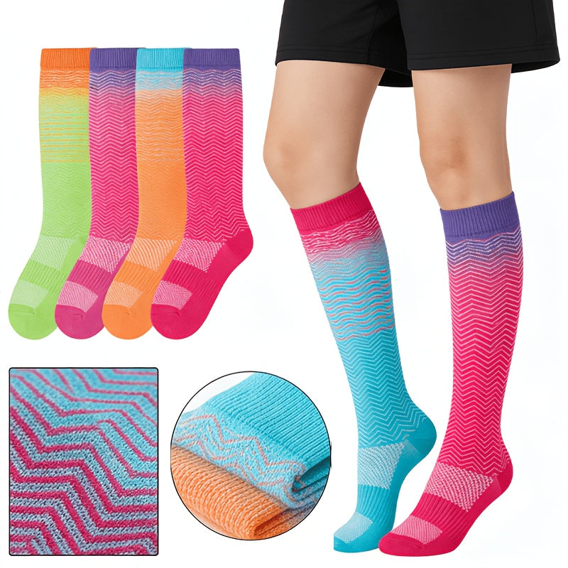 4 paires de chaussettes de compression pour femme, extra larges et extra longues, à motif floral, 80 % polyamide, tricot extensible pour femmes enceintes, infirmières, course à pied, cyclisme, yoga, randonnée et voyage – toutes saisons