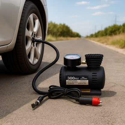 Compresseur d'air compact 12V 300 PSI – Gonfleur de pneus portable pour voitures, vélos, motos et ballons, se branche sur l'allume-cigare, sans batterie nécessaire | Velora