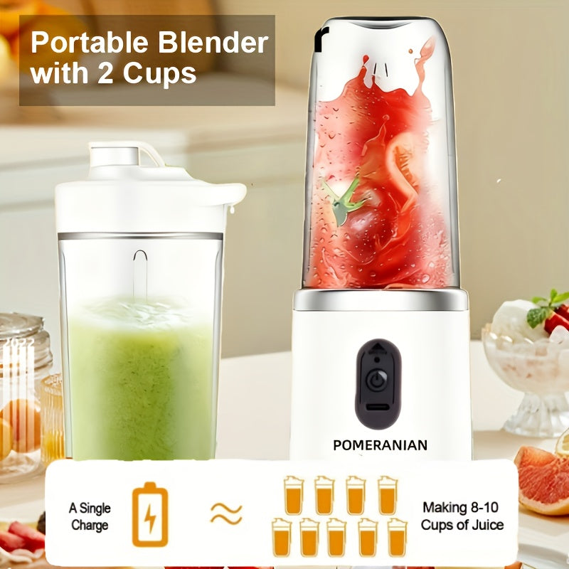 Mixeur personnel portable rechargeable par USB 1500 mAh – Blender à smoothies pour fruits et légumes en ABS de qualité alimentaire avec double tasse, mini mixeur multifonction pour la maison, les voyages et la salle de sport, coffret cadeau inclus