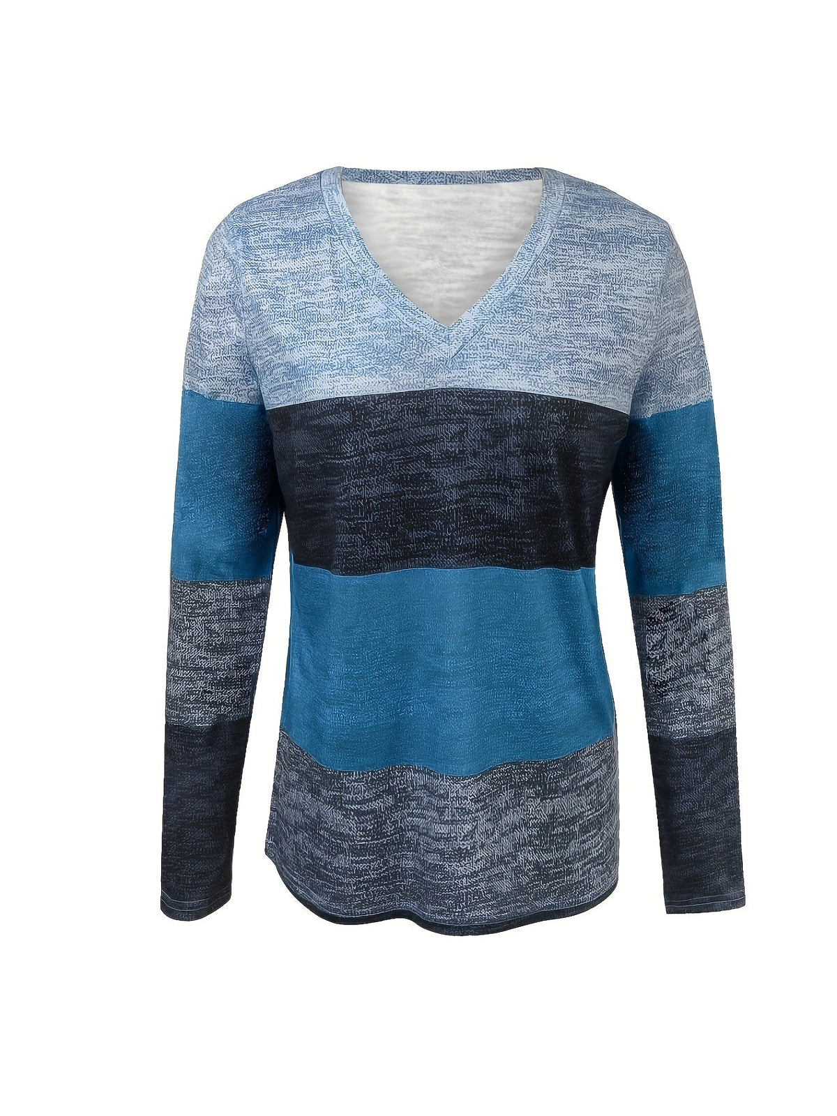 Haut à manches longues et col en V pour femme, chemisier décontracté à motif géométrique, printemps, été, automne, extensible, polyester et élasthanne, café, bleu paon, S M L XL XXL