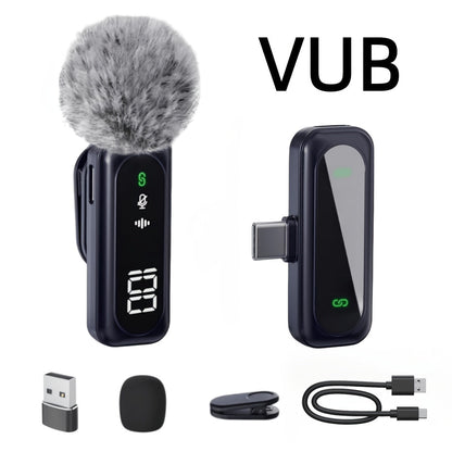 Wireless Lavalier Microphone USB-C 2.4G with DSP Noise Reduction, Digital Battery Display, 360° Omnidirectional Clip-On Lapel Mic, 100ft Range, Feather Windshield, Rotatable Magnetic Clip for iPhone, Android, Camera & Content Creators