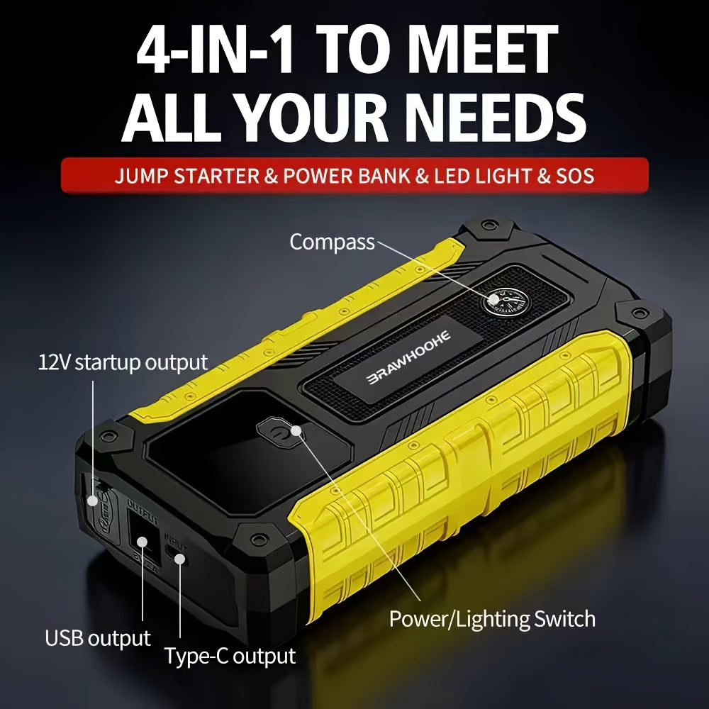 Démarreur de voiture 3000A 9-en-1 avec gonfleur de pneus intégré, ports USB et lampe de secours LED – Booster de batterie portable sans fil 12V pour voitures, camions et SUV – Outil d'urgence routière – Velora