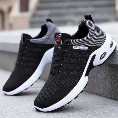 Baskets de sport à coussin d'air pour hommes – Chaussures décontractées à lacets respirantes avec semelle antidérapante, noir et blanc ou noir et bleu, pointures US 6,5–11,5, style urbain sportif