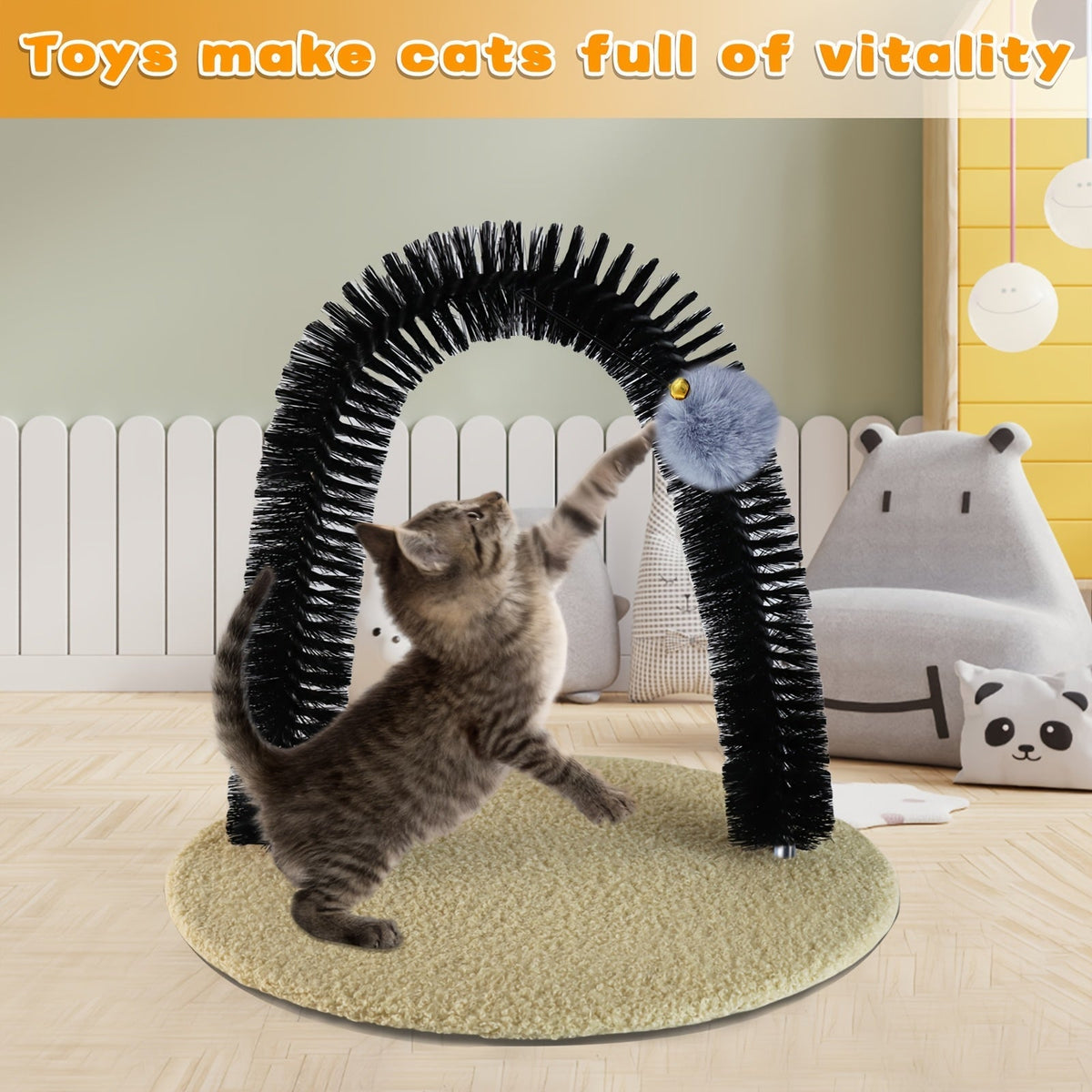 Arche de toilettage pour chat avec griffoir – Brosse de massage interactive pour chats d'intérieur, aide à la mue et soulagement du stress