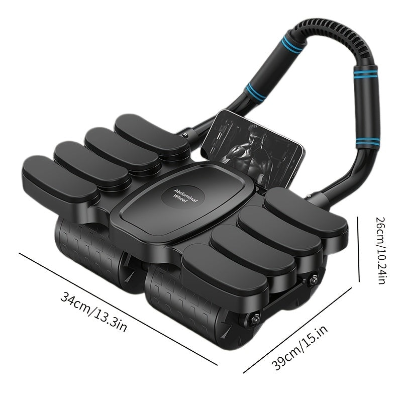Rouleau pour abdominaux, roue abdominale à 6 roues avec retour automatique, accessoires pour exercices de gainage avec coudières et support de téléphone pour entraînement complet du corps à domicile, hommes et femmes, noir