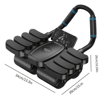 Rouleau pour abdominaux, roue abdominale à 6 roues avec retour automatique, accessoires pour exercices de gainage avec coudières et support de téléphone pour entraînement complet du corps à domicile, hommes et femmes, noir
