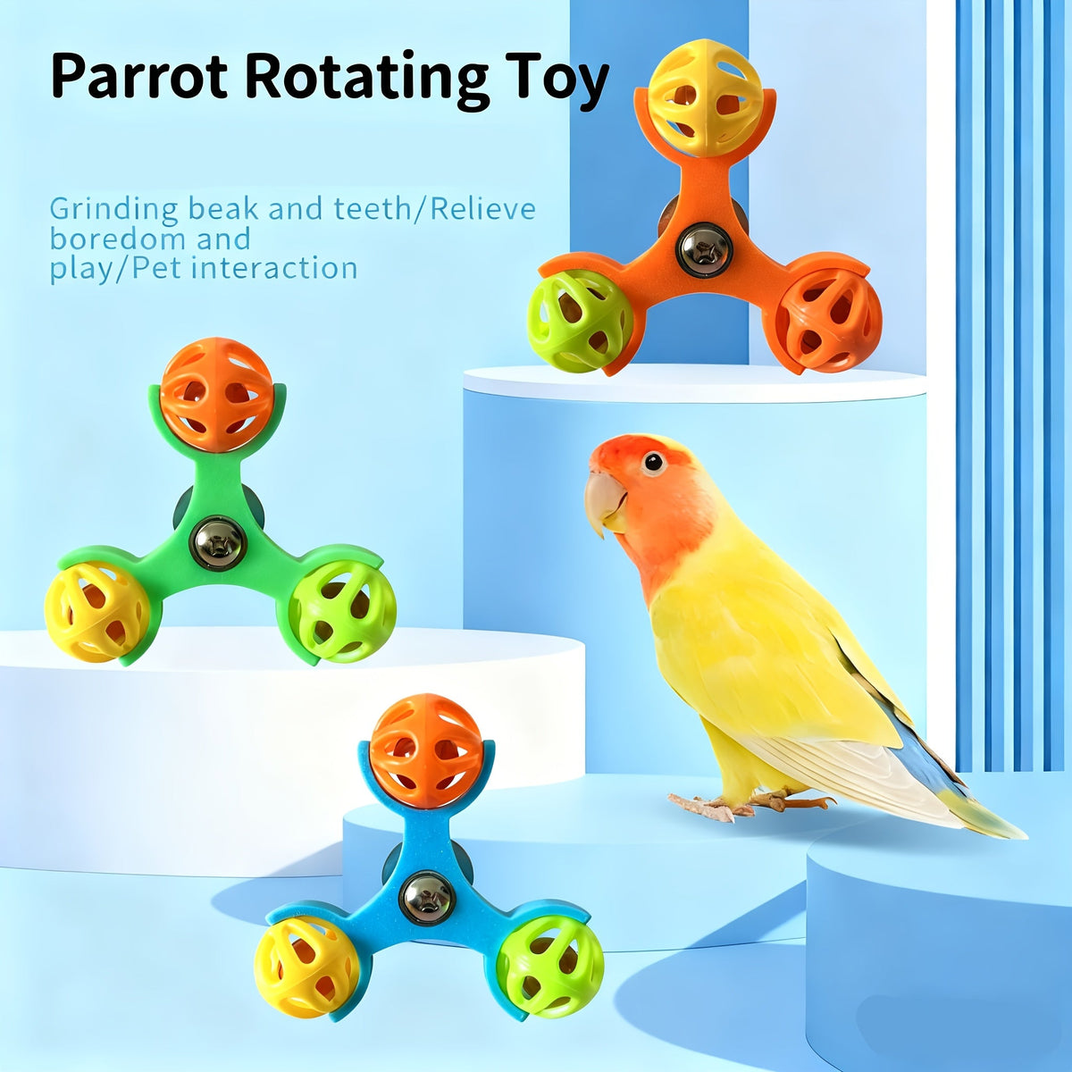 Jouet clochette rotatif pour perroquet, puzzle pivotant à 360 degrés, accessoire de cage anti-ennui pour perruches, calopsittes, conures, inséparables, bleu, vert, jaune, orange, rose