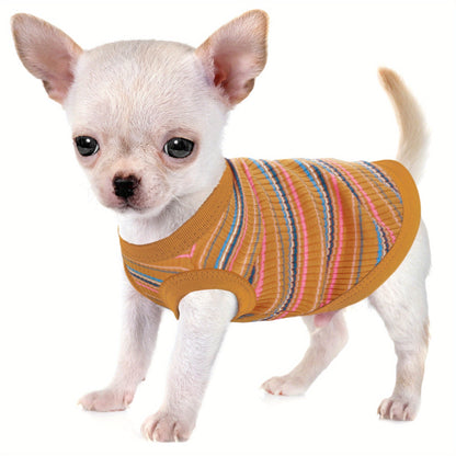 Débardeur doux à rayures côtelées pour petits chiens - T-shirt léger et respirant pour chiens de races XS à XXL, vêtement mignon disponible en 11 couleurs pour le quotidien (Chihuahua, Yorkshire, Poméranien)