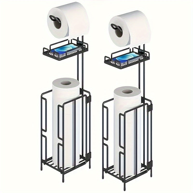 Porte-papier toilette sur pied – Support en métal avec rangement pour 3 rouleaux de réserve, distributeur moderne pour salle de bain, sans perçage, cadeau de pendaison de crémaillère et de Noël