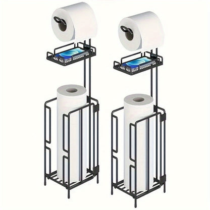 Porte-papier toilette sur pied – Support en métal avec rangement pour 3 rouleaux de réserve, distributeur moderne pour salle de bain, sans perçage, cadeau de pendaison de crémaillère et de Noël