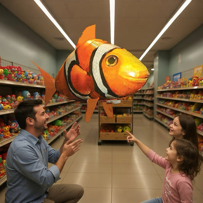 Jouet ballon gonflable requin volant télécommandé, poisson planeur flottant dans les airs, 145 cm, intérieur extérieur, cadeau d'anniversaire, Noël, Halloween pour enfants et adolescents, requin bleu ou poisson-clown orange