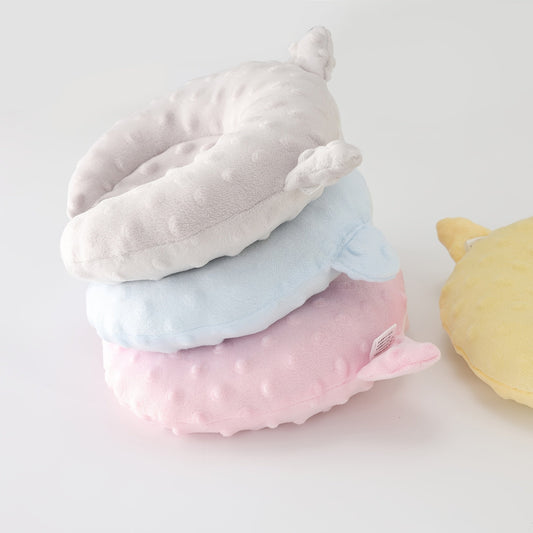 Panier pour petit chien en forme de U – Coussin de couchage douillet en polaire à motif cartoon, nid apaisant en forme de donut pour races miniatures, tapis elliptique en polyester doux pour un sommeil profond – Rose, jaune, bleu, gris