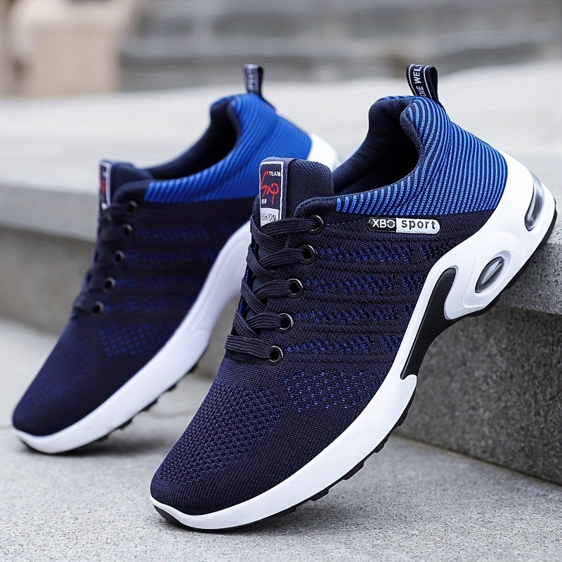 Baskets de sport à coussin d'air pour hommes – Chaussures décontractées à lacets respirantes avec semelle antidérapante, noir et blanc ou noir et bleu, pointures US 6,5–11,5, style urbain sportif