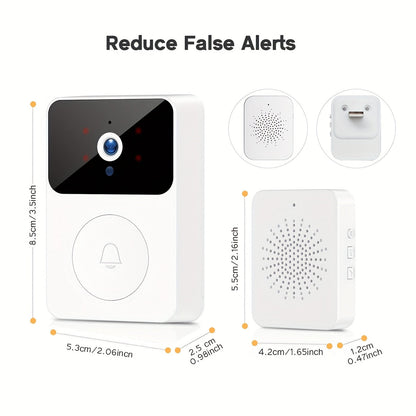 Sonnette vidéo sans fil avec caméra HD, vision nocturne, alertes de mouvement et audio bidirectionnel – Sonnette WiFi intelligente, visualisation mobile à distance, changeur de voix, batterie rechargeable, 2,4 GHz, sécurité domestique