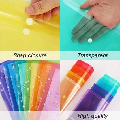 24-Pack Plastic File Folders with Snap Buttons – A4 & Letter Size, Durable PP Document Organizers in Assorted Colors for School, Home & Office Filing
