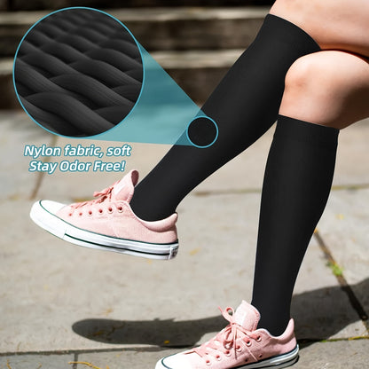 Chaussettes de compression au cuivre, 10 paires pour femmes et hommes – Chaussettes hautes de soutien de la circulation pour la course, le vélo, l'escalade, le sport et le quotidien, S M L XL XXL, Noir/Beige