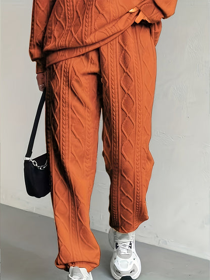 Ensemble survêtement 2 pièces pour femme – Haut à manches longues et col rond en jacquard texturé et pantalon de jogging, tenue de détente décontractée et respirante pour le printemps et l'été S-XXL
