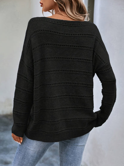 Pull femme épaules dénudées - Pull en maille ample à col bateau uni | Haut décontracté et confortable automne-hiver, pull oversize tendance pour femme