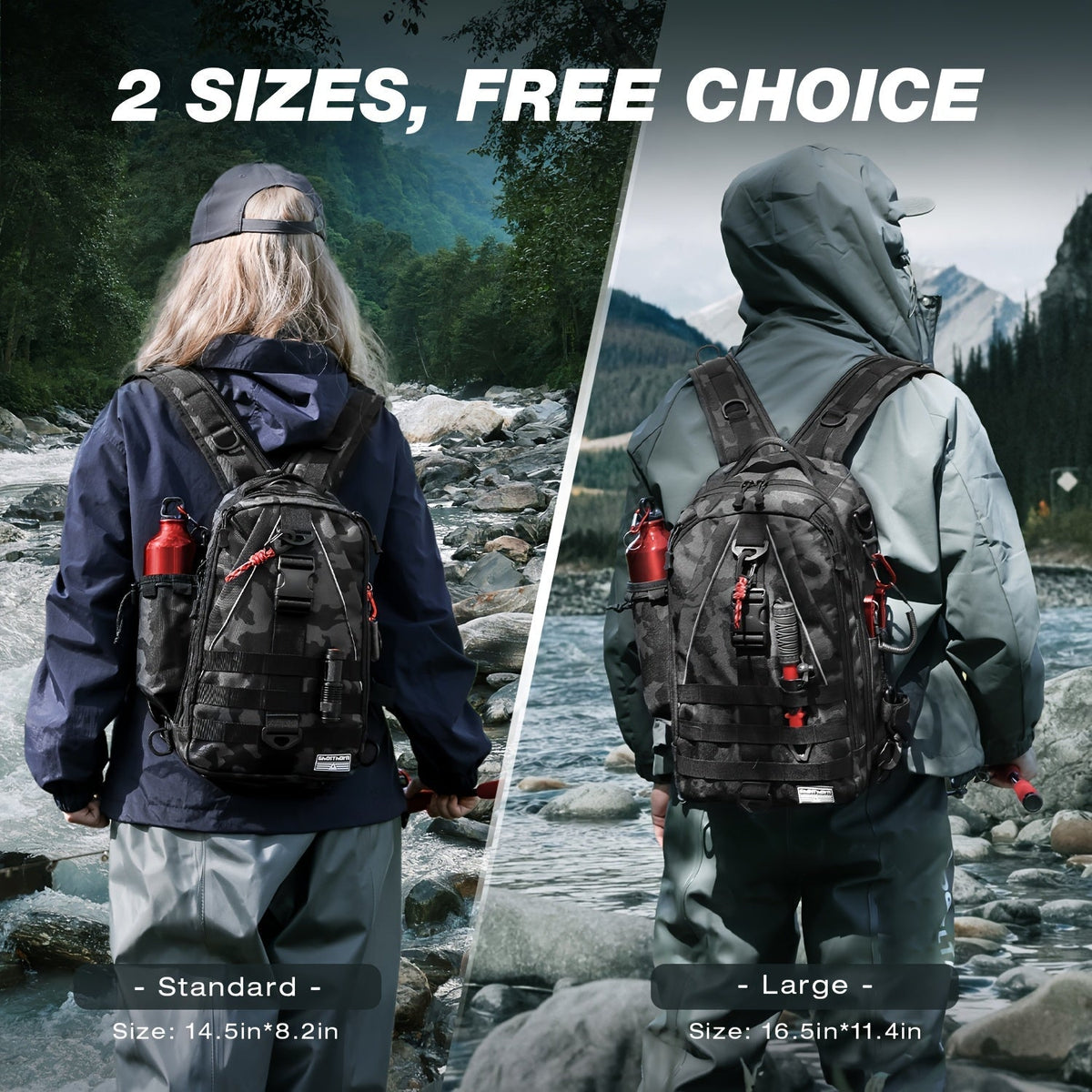 Sac à dos de pêche avec porte-canne – Sac bandoulière imperméable pour randonnée, pêche à la mouche, rangement de boîte à pêche, cadeau pour papa pêcheur